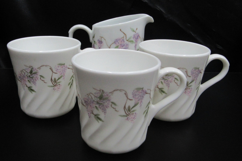 Corning Corelle Wisteria Swirl Mug Coffee Cup and Creamer